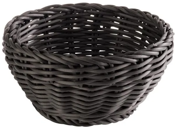 Brödkorg, rund, svart plastfläta, Ø16xH8 cm