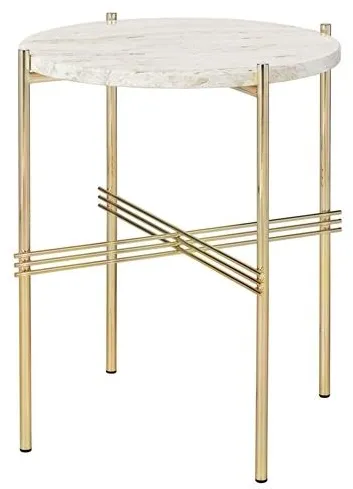 GUBI TS Sidobord Rundt Ø40 Mässing/Vit Travertin